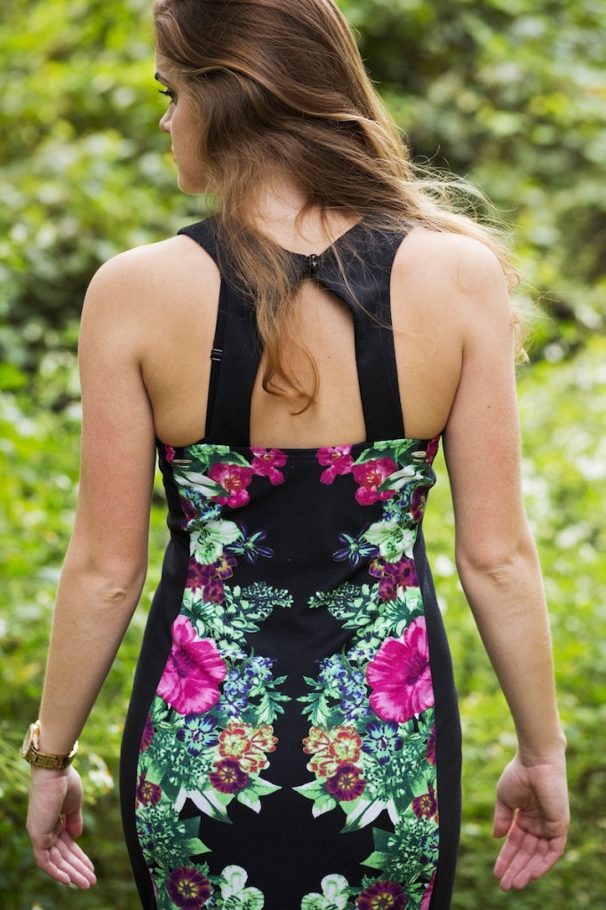 Hot pink and green floral dress