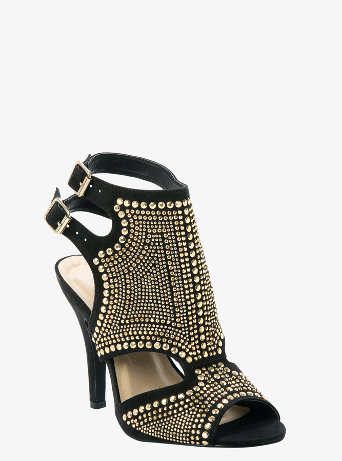 black and gold detailed heels
