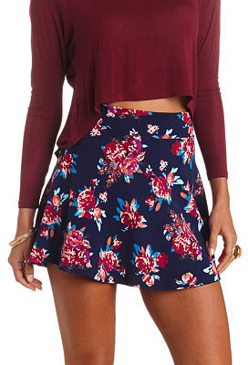 navy skirt with red flowers 