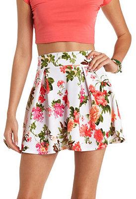 coral floral skirt