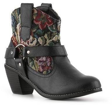 black printed cowboy boots with embroidery