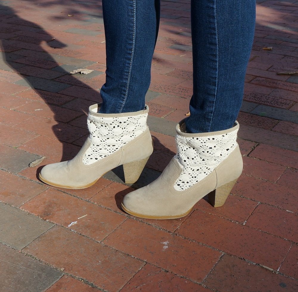 beige boots with lace accent