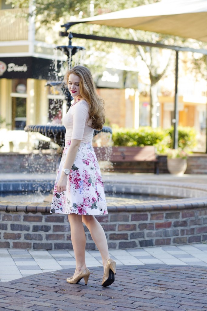 Pink and white Floral Midi skirt