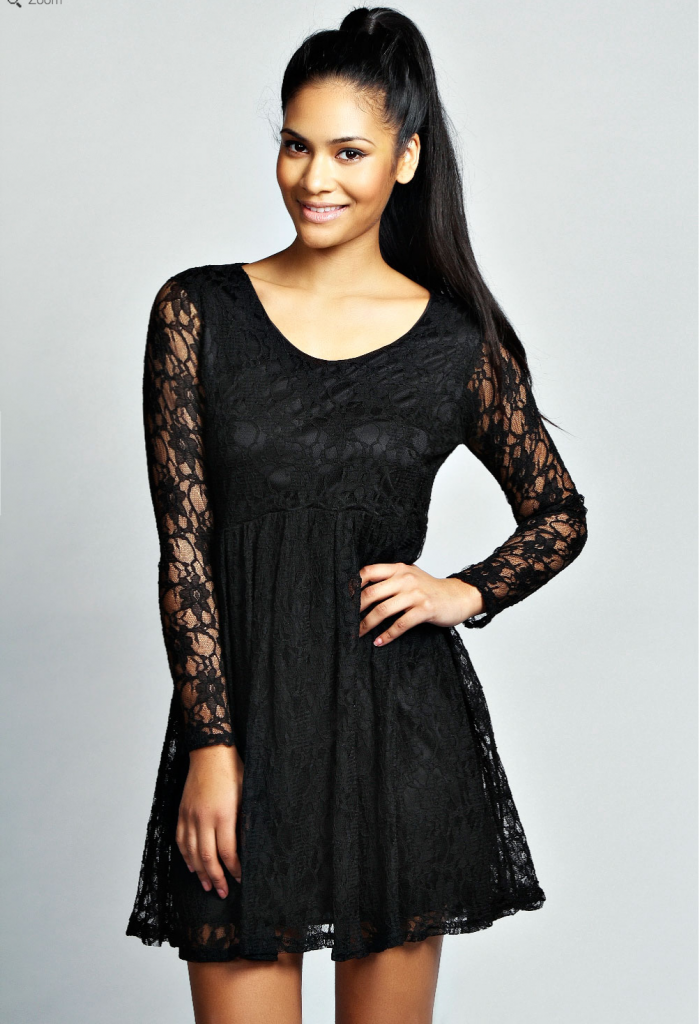 lace sleeve black dress