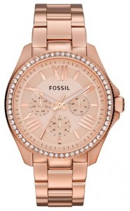 fossil rose gold watch with stone accents