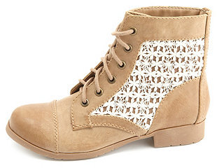 beige boots with lace accents