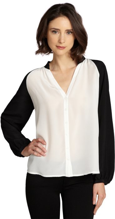 white and black sleave sheer blouse