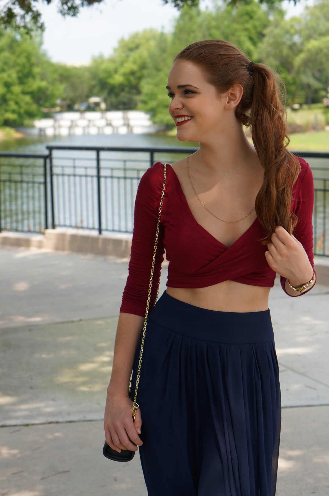 red-and-navy-midi-skirt